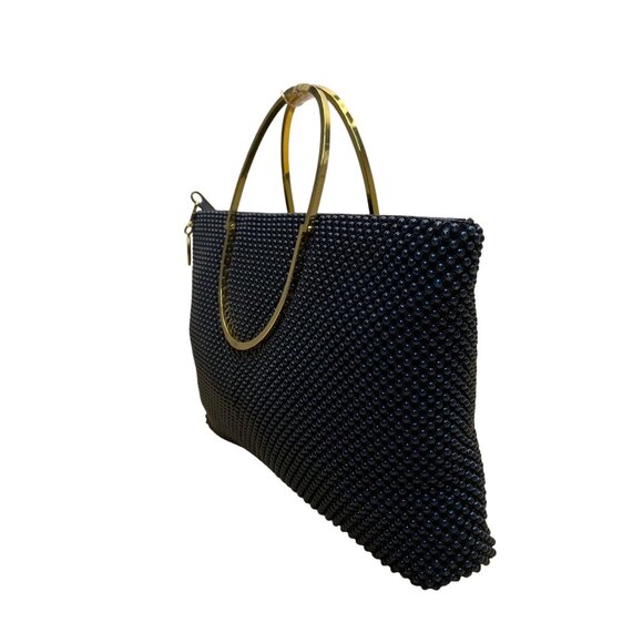 Bags By Marlo Women’s Navy Blue Beaded With Gold Metal Handles Evening Handbag - Picture 2 of 10
